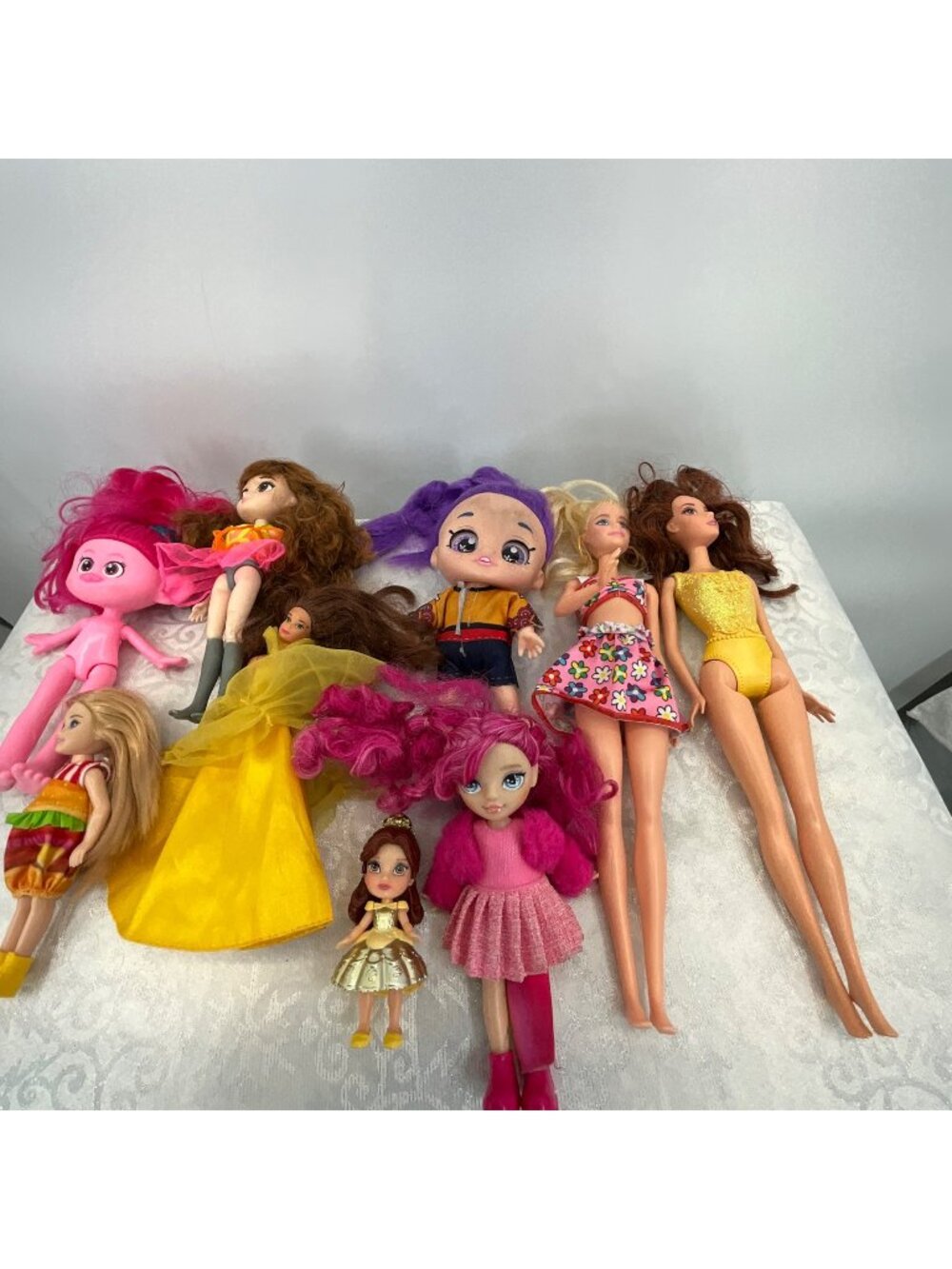 Mixed Lot Of 9 Dolls Including Barbie Trolls & Disney Princesses